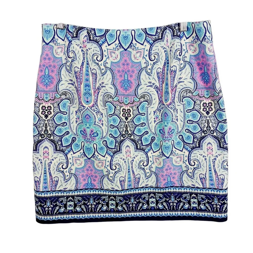 Talbots, Size 10 Blue Print Skirt, Very Flattering Classic Style Side Zip, Lined